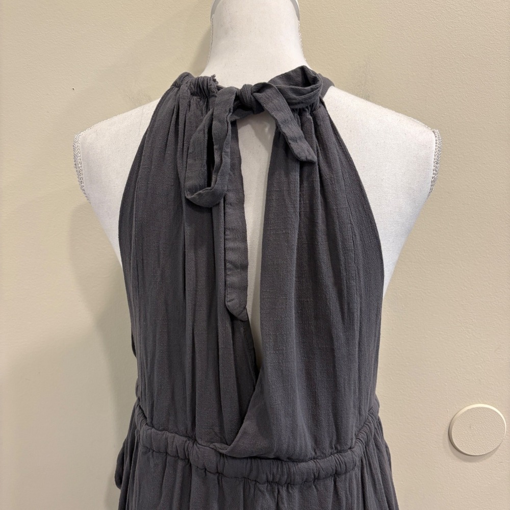 Free People Spring Love Midi Dress Carbon Gray Halter Open Back Pom Trim XS Boho - Picture 9 of 12